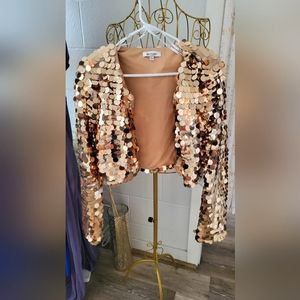 Kensie Sequin Gold Cropped Sequin Jacket Large